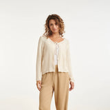 Smashed Lemon Off White Knit Cardigan With Openwork Pattern