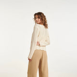 Smashed Lemon Off White Knit Cardigan With Openwork Pattern