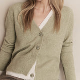 YAYA Pale Olive Green Melange Cardigan With Contrast Details