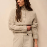YAYA Cloud Grey Furry Sweater With Collar
