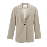 Yaya Humus Beige Woven Pinstripe Oversized Belted Blazer