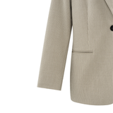 Yaya Humus Beige Woven Pinstripe Oversized Belted Blazer