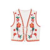 La Petite Etoile Floral Vino Ecru Sleeveless Vest Jacket