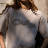 YAYA Heather Grey Melange Short Sleeve Sweater With Artwork