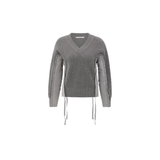 YAYA Cloud Grey V-Neck Sweater With Wooven Parts