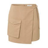 YAYA Tannin Brown Woven Wrap Mini Skirt with Cargo Pocket