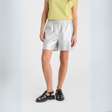 Le Temps Des Cerises Silver Nylu Shorts with Elastic Waistband