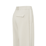 Yaya Soft Grey Woven Wide Leg Trousers with Contrast Tape at Sides