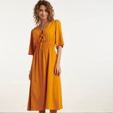 Smashed Lemon Mustard Airy Linen Dress