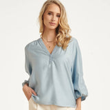 Smashed Lemon Light Blue Flowing Blouse