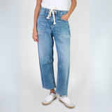 Le Temps Des Cerises Faded Blue Madie Cropped Jeans with Drawstring