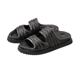 Yaya Washed Black Leather Padded Sandal
