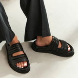 Yaya Washed Black Leather Padded Sandal