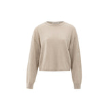 YAYA Sand Melange Textured Round Neck Long Sleeve Sweater