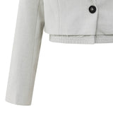 YAYA Cloud Grey Melange Soft Woven Cropped Blazer With Double Layer Effect