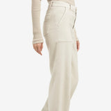 YAYA Birch Beige Woven Cargo Trousers With Straight Leg
