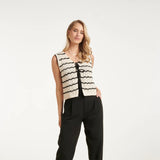 Smashed Lemon Off White - Black Knit Cardigan