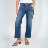 Le Temps Des Cerises Blue Priska Wide Leg Jean with Button & Hem Details