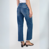 Le Temps Des Cerises Blue Priska Wide Leg Jean with Button & Hem Details