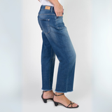 Le Temps Des Cerises Blue Priska Wide Leg Jean with Button & Hem Details