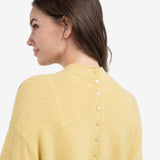YAYA Dried Moss Green Melange Textured High Neck Sweater With Buttons