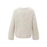 YAYA Wool White Long Sleeve Cable Sweater With Round Neck