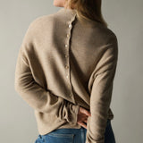 YAYA Oxford Tan Brown Melange Textured High Neck Sweater With Buttons