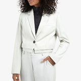 YAYA Cloud Grey Melange Soft Woven Cropped Blazer With Double Layer Effect