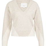YAYA Heather Grey Dessin V-Neck Colorblock Sweater LS