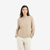 YAYA Oxford Tan Brown Melange Textured High Neck Sweater With Buttons