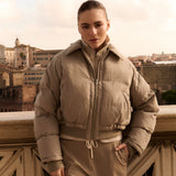 YAYA Sand Beige Nylon Padded Jacket With Rib Detail