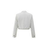 YAYA Cloud Grey Melange Soft Woven Cropped Blazer With Double Layer Effect