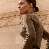 YAYA Brownish Grey Dessin High Neckline Duo Color Sweater